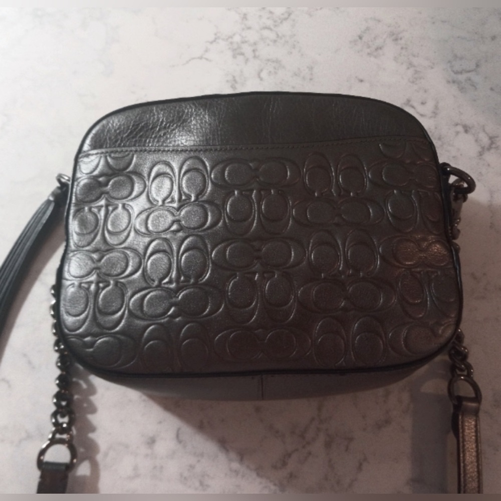 Coach Metallic Signature Embossed Leather Camera Bag - Picture 5 of 15